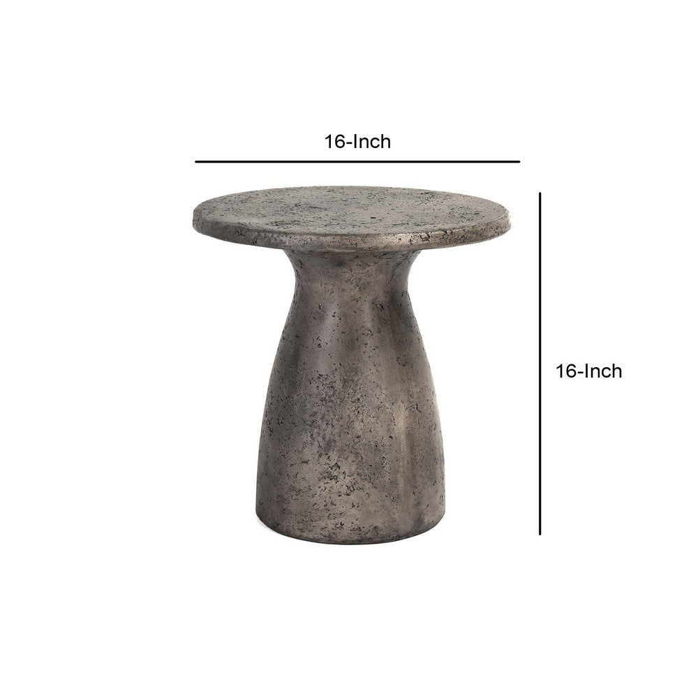 Kole 16 Inch Outdoor Accent Side Table Concrete Round Top Dark Gray By Casagear Home BM312450