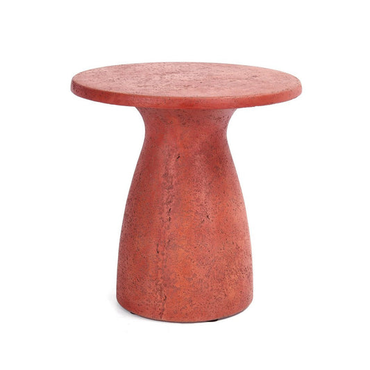 Kole 16 Inch Outdoor Accent Side Table, Concrete Round Top and Base, Red By Casagear Home