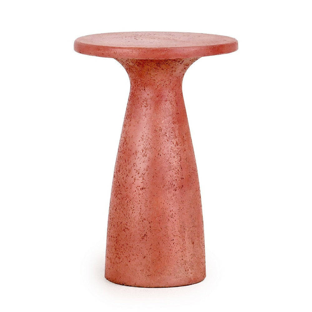 Kole 19 Inch Outdoor Accent Side Table, Concrete Round Top, Red Finish By Casagear Home