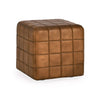 18 Inch Ottoman, Buffalo Leather Upholstery, Cube Mango Wood Frame, Brown By Casagear Home