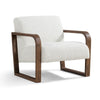 34 Inch Accent Chair, White Polyester Upholstery, Ash Wood Frame, Brown By Casagear Home