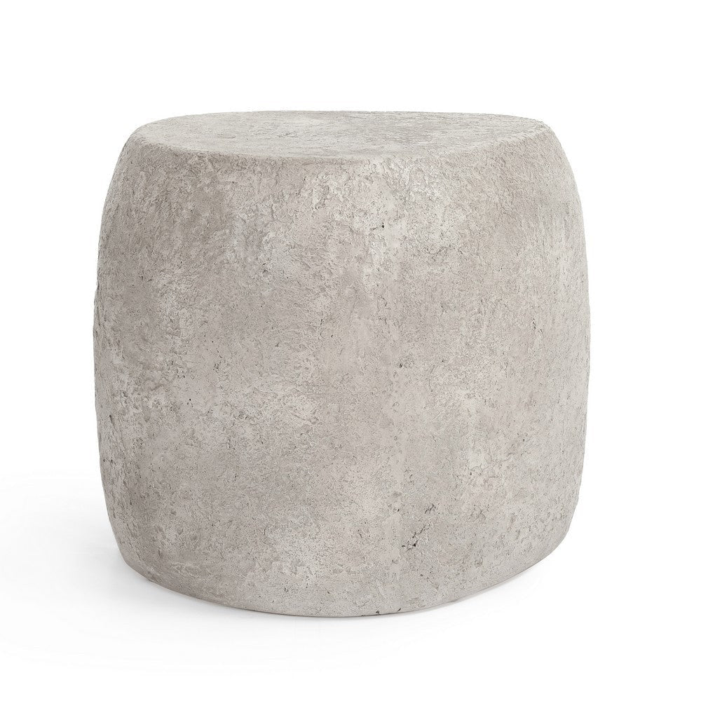 24 Inch Outdoor End Table, Concrete Hollow Base and Round Top, Light Gray By Casagear Home