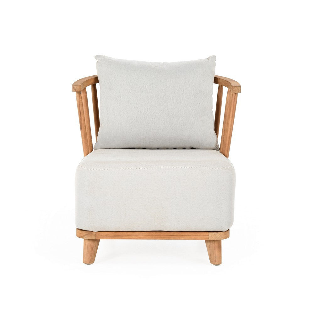 30 Inch Outdoor Accent Chair White Olefin Upholstery Cushion Teak Wood By Casagear Home BM312466