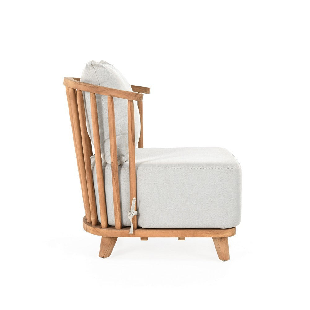 30 Inch Outdoor Accent Chair White Olefin Upholstery Cushion Teak Wood By Casagear Home BM312466