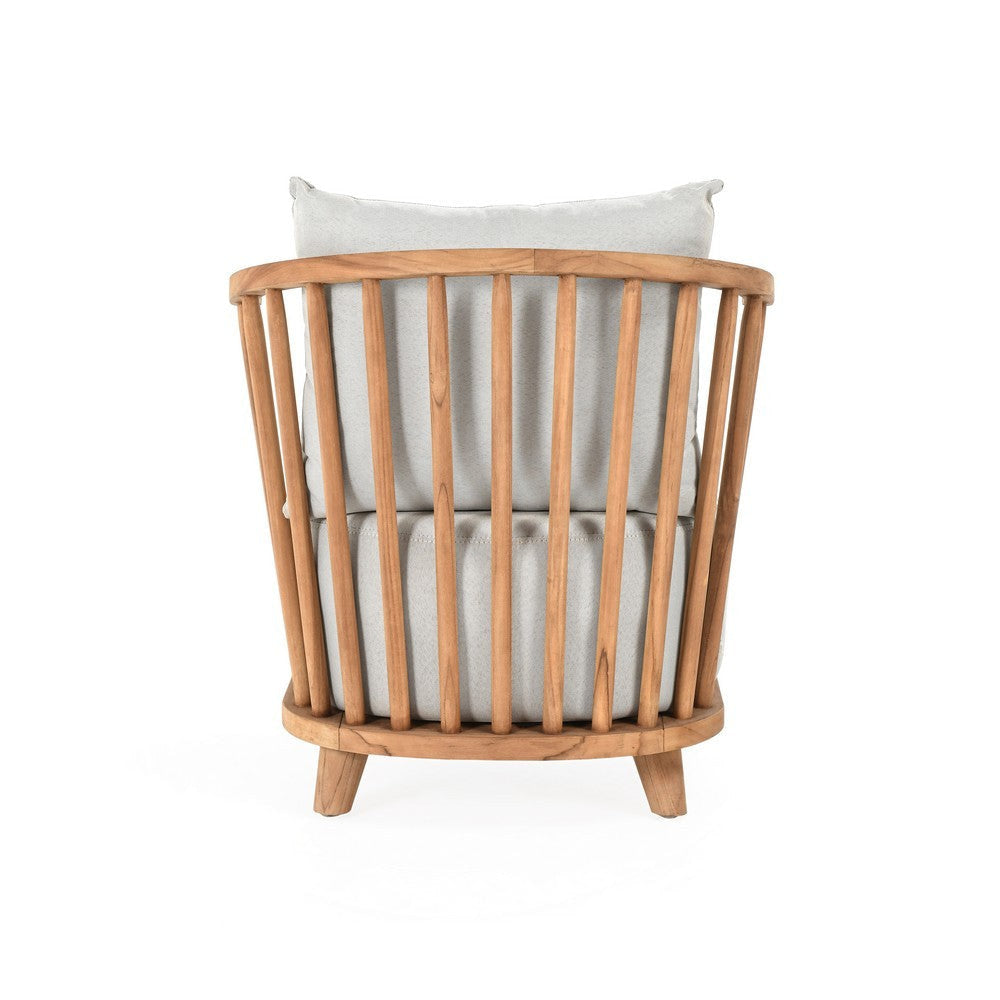 30 Inch Outdoor Accent Chair White Olefin Upholstery Cushion Teak Wood By Casagear Home BM312466