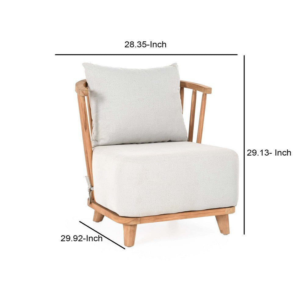 30 Inch Outdoor Accent Chair White Olefin Upholstery Cushion Teak Wood By Casagear Home BM312466