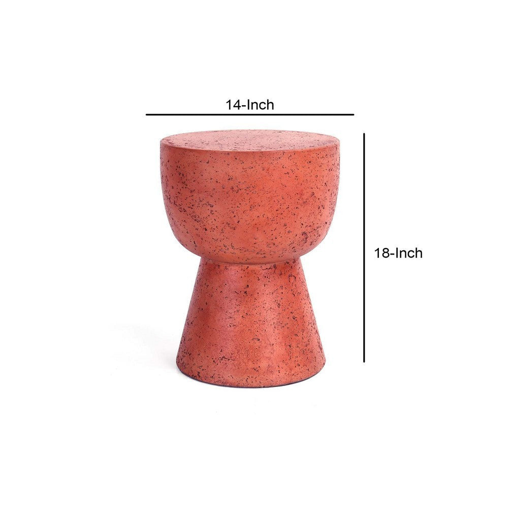 19 Inch Concrete Outdoor Accent Table Round Top Tapered Plinth Base Red By Casagear Home BM312468