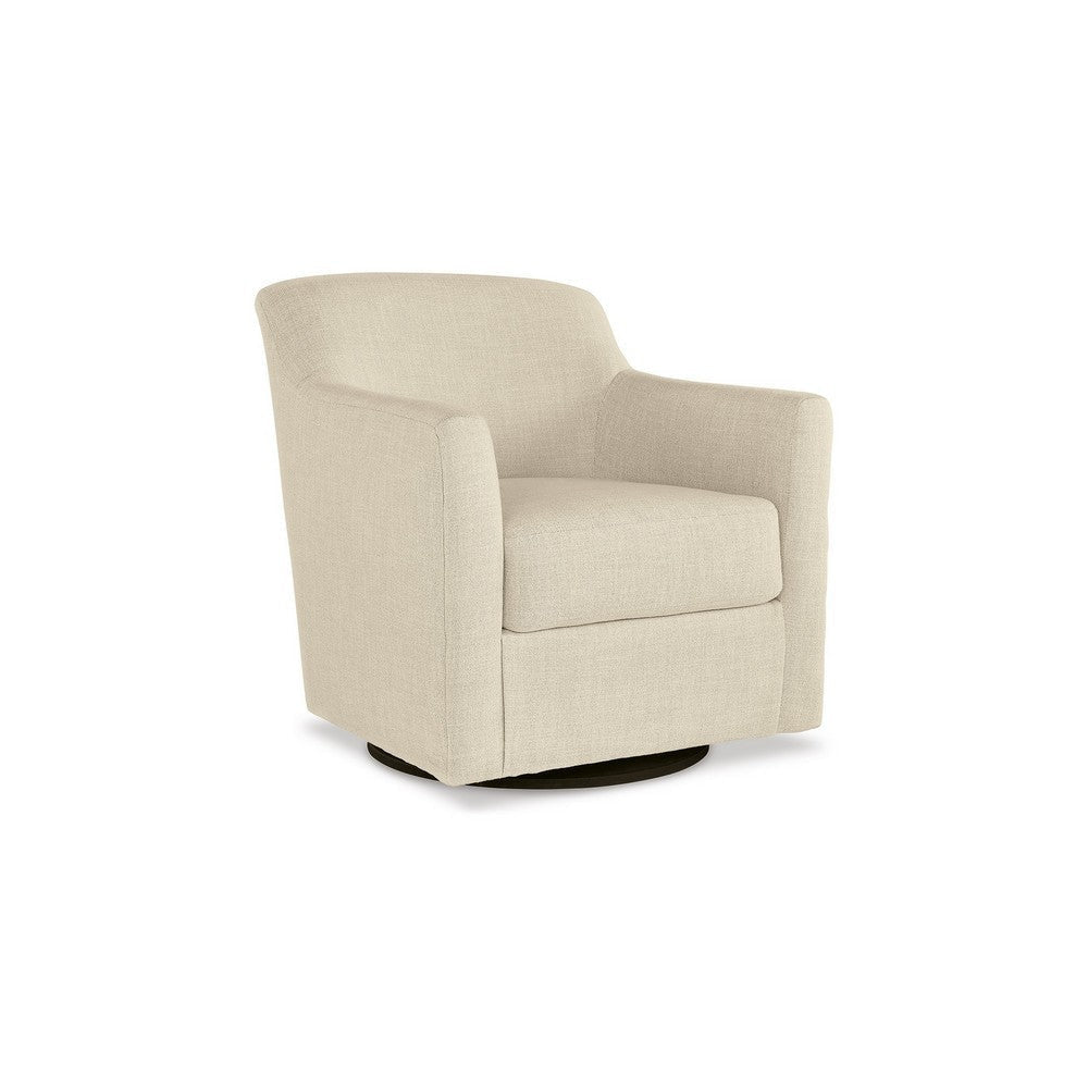 Leena 35 Inch Swivel Accent Chair, Soft Beige Linen Polyester, Reversible By Casagear Home