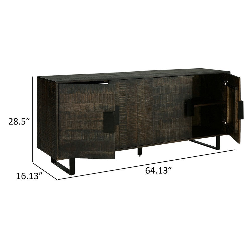 Franz 64 Inch Sideboard Accent Cabinet 4 Doors Mango Wood Black Base By Casagear Home BM312483