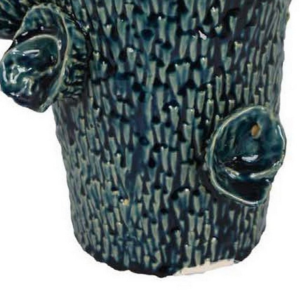 17 Inch Vase with Barnacle Design And Floral Details Blue Ceramic Finish By Casagear Home BM312516