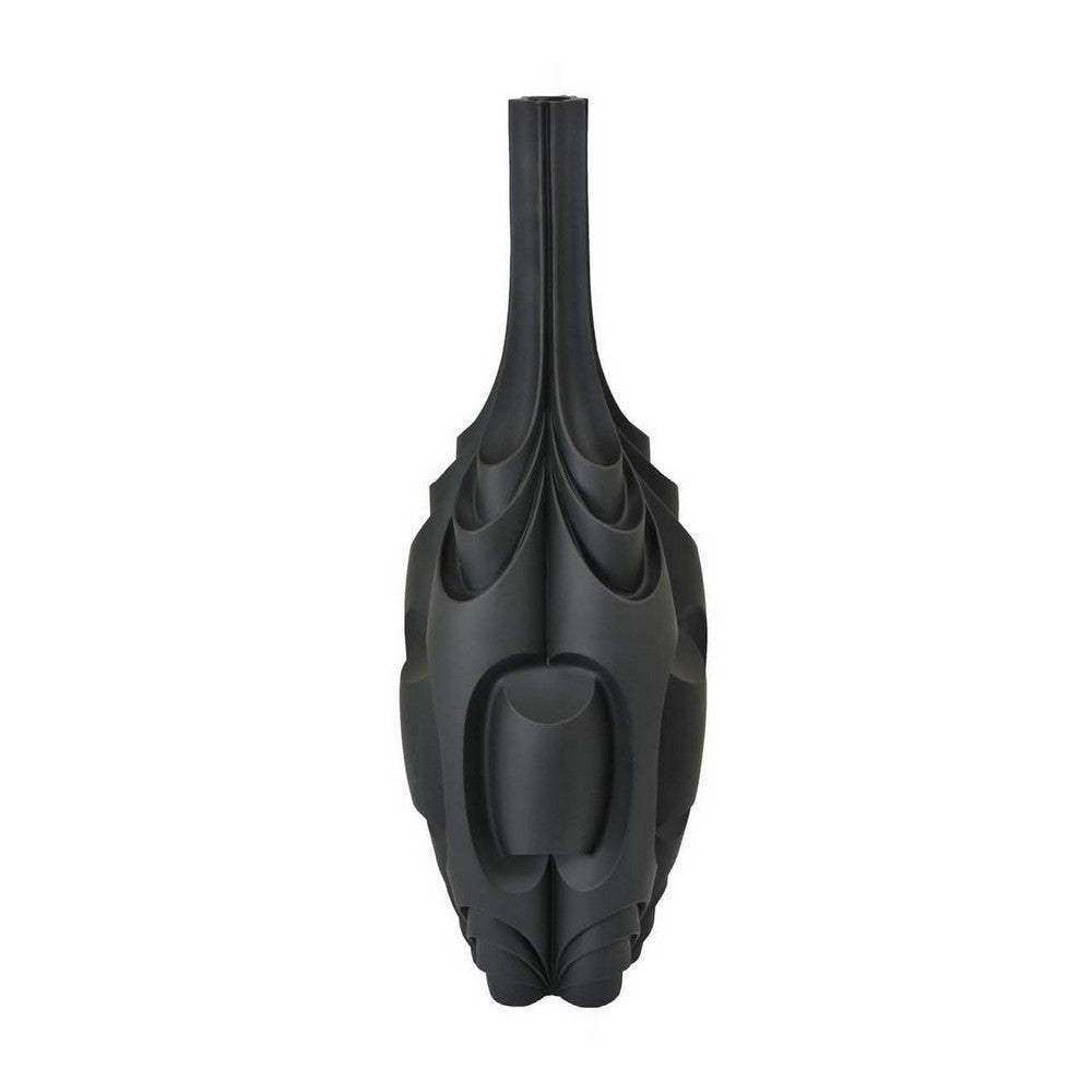 Helly 28 Inch Decorative Vase Intricate Inset Details Modern Black Resin By Casagear Home BM312550