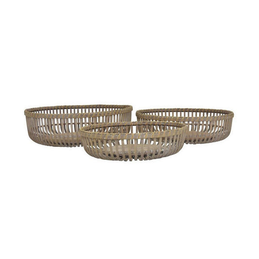 Set of 3 Decorative Baskets, Varying Sizes, Brown Natural Bamboo Fiber By Casagear Home