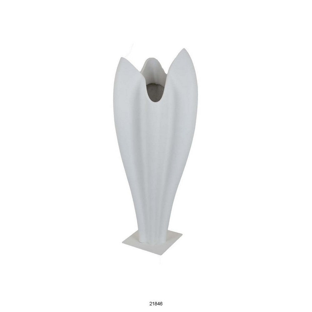 24 Inch Accent Vase, Tulip Design, Square Base, Modern White Resin Finish By Casagear Home