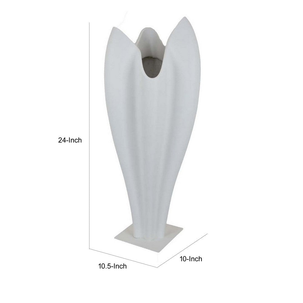 24 Inch Accent Vase Tulip Design Square Base Modern White Resin Finish By Casagear Home BM312554