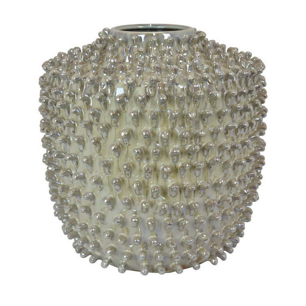 12 Inch Accent Vase Modern Studded Accents Distressed Gray Ceramic Finish By Casagear Home BM312578