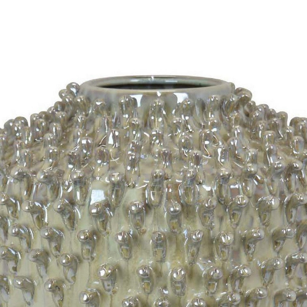 12 Inch Accent Vase Modern Studded Accents Distressed Gray Ceramic Finish By Casagear Home BM312578