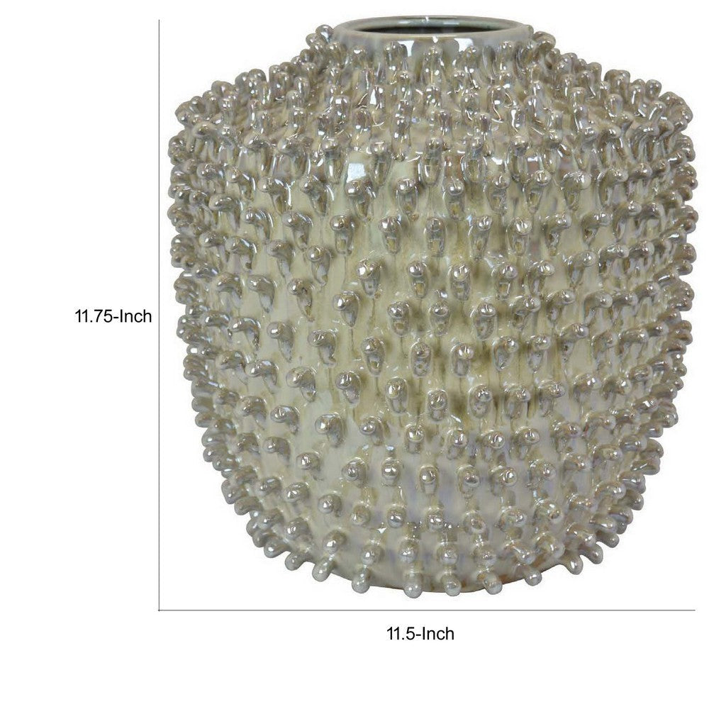 12 Inch Accent Vase Modern Studded Accents Distressed Gray Ceramic Finish By Casagear Home BM312578