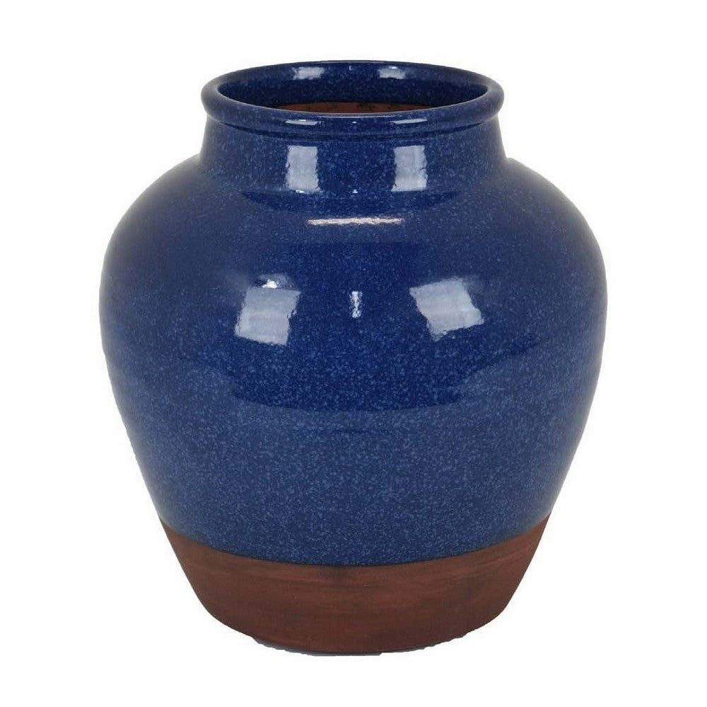 Venny 12 Inch Ceramic Flower Vase Two Tone Antique Blue and Brown Finish By Casagear Home BM312586