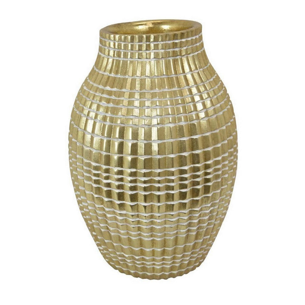 16 Inch Flower Vase Long Curved Shape Elegant Gold Textured Resin Finish By Casagear Home BM312588