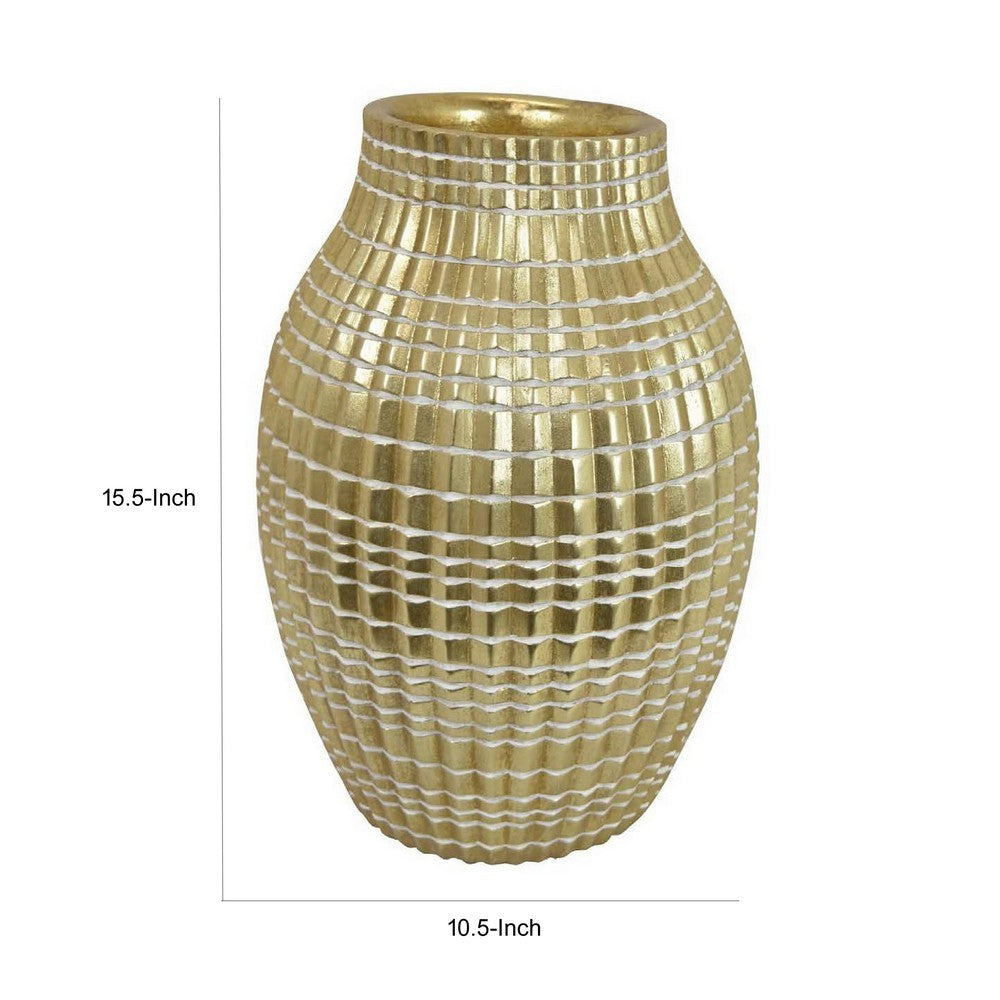 16 Inch Flower Vase Long Curved Shape Elegant Gold Textured Resin Finish By Casagear Home BM312588