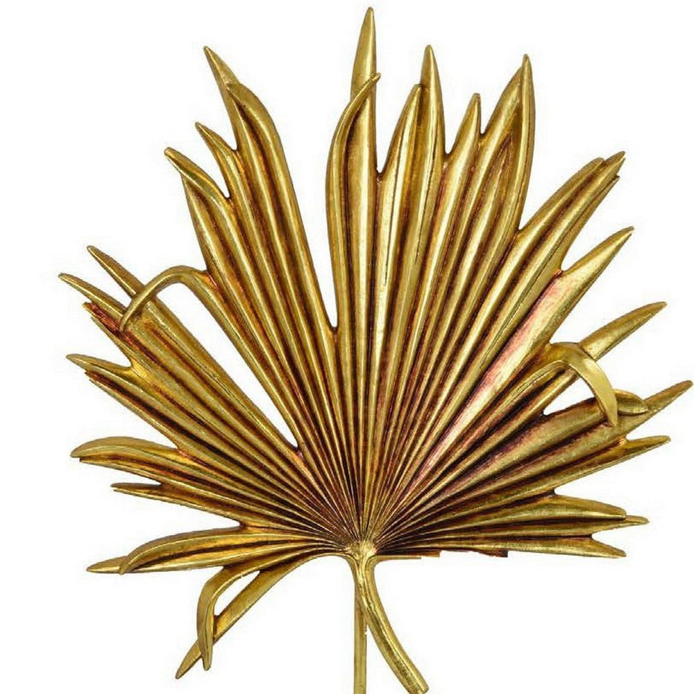 Menny 21 Inch Palm Leaf Resin Decorative Sculpture Resin Copper Finish By Casagear Home BM312589