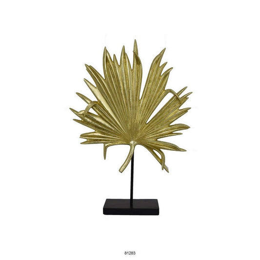 Menny 21 Inch Palm Leaf Resin Decorative Sculpture, Resin Gold Finish By Casagear Home