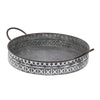 18 20 Inch Set of 2 Round Serving Trays with Handles Galvanized Gray Iron By Casagear Home BM312614