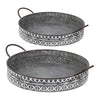 18, 20 Inch Set of 2 Round Serving Trays with Handles, Galvanized Gray Iron By Casagear Home