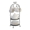 Zoya 10 Piece Tea Kettle and Cups Set with Metal Stand, White Porcelain By Casagear Home