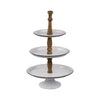 Mlyn 24 Inch 3 Tier Serving Tray, Round Metal Base, White Brown, and Black By Casagear Home