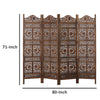 71 4-Panel Hand Carved Sun and Mood Room Divider Screen Brown By Benzara nau-sh15811