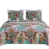 3 Piece Queen Size Cotton Quilt Set with Paisley Print, Teal Blue By Casagear Home