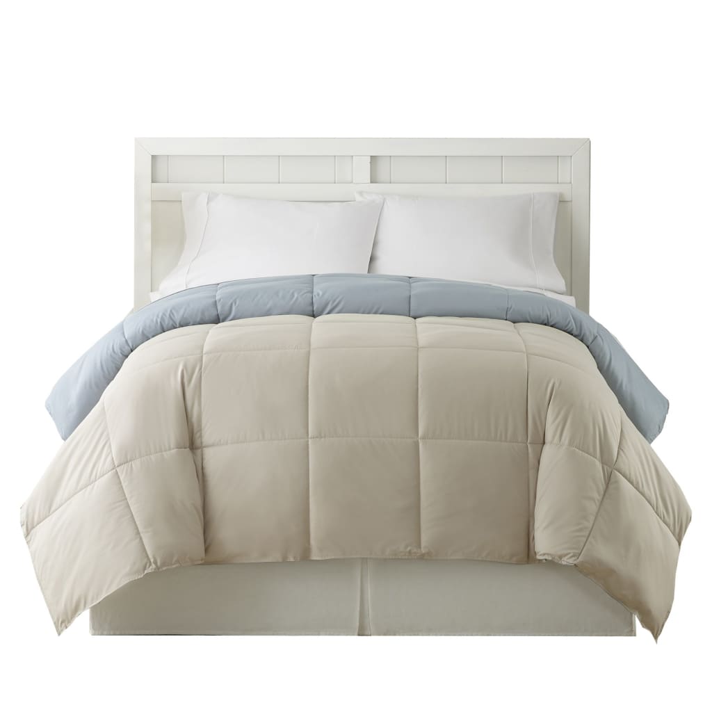 Genoa Queen Size Box Quilted Reversible Comforter The Urban Port Gray and Blue BM46022