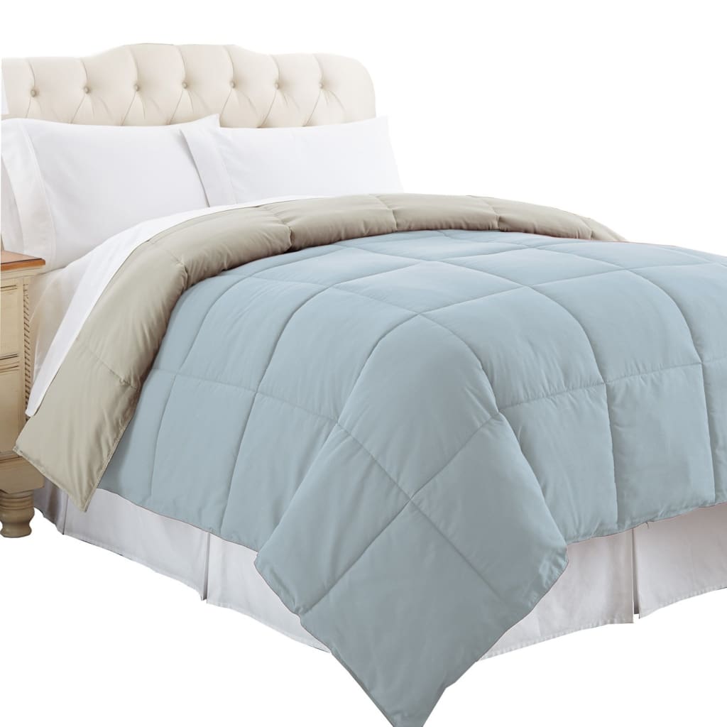 Genoa Queen Size Box Quilted Reversible Comforter The Urban Port Gray and Blue BM46022