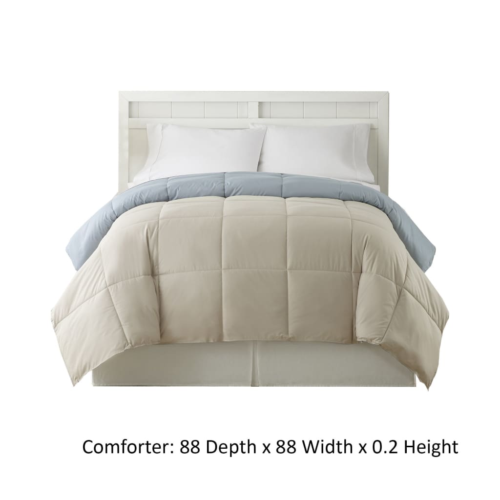 Genoa Queen Size Box Quilted Reversible Comforter The Urban Port Gray and Blue BM46022