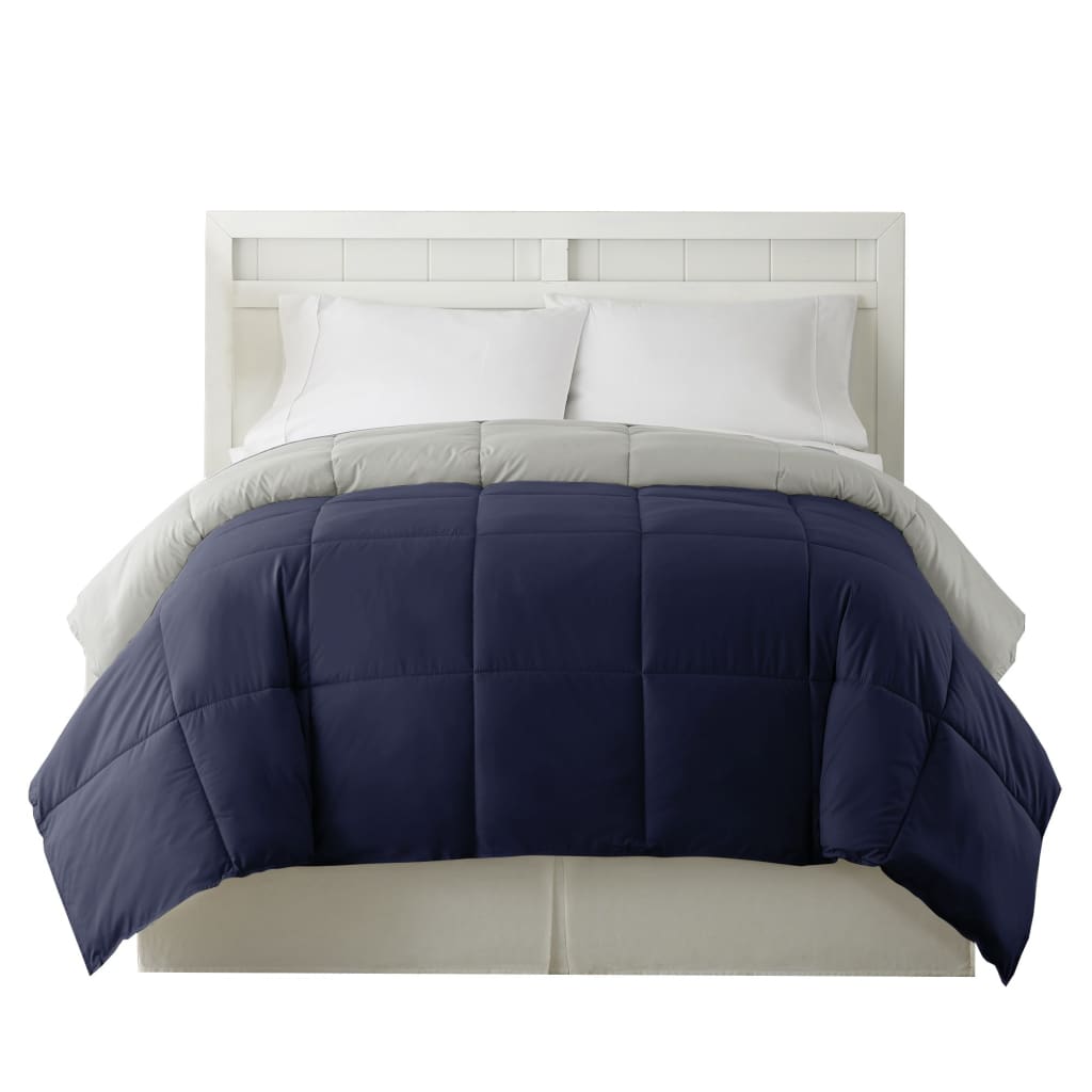 Genoa Reversible Queen Comforter with Box Quilting The Urban Port Silver and Blue BM46028