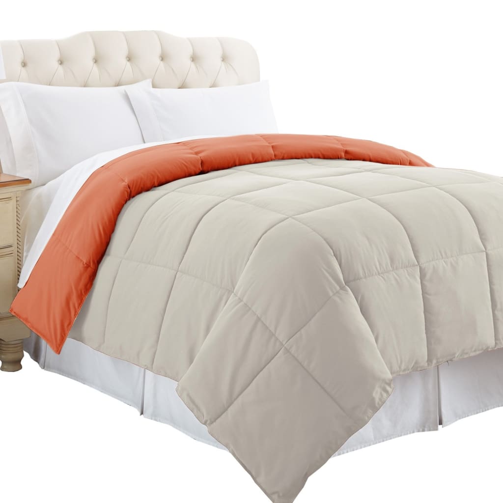 Genoa Twin Size Box Quilted Reversible Comforter The Urban Port Orange and Gray BM46045