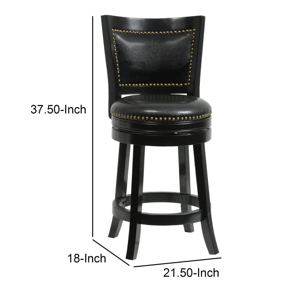 Nailhead Trim Round Leatherette Counter Stool with Flared Legs Black By Casagear Home BM61372