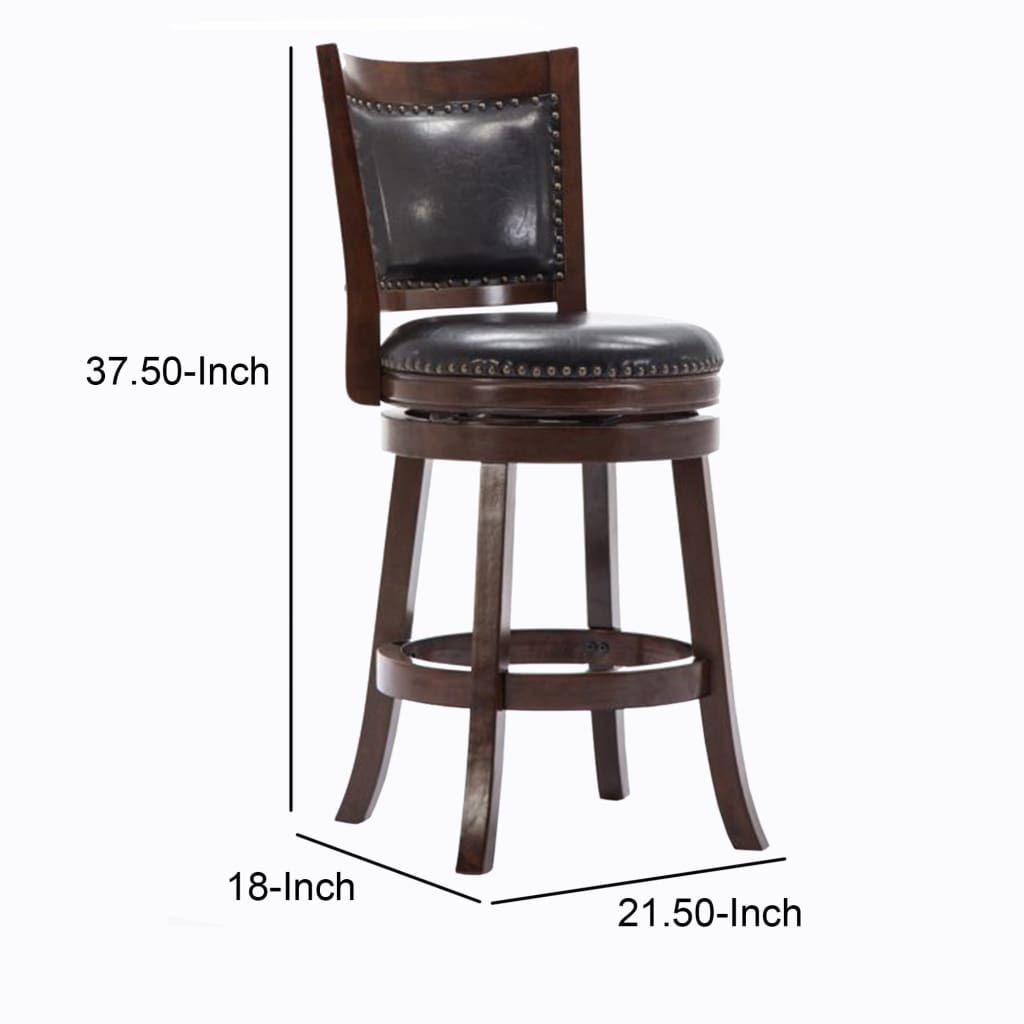 Nailhead Round Leatherette Counter Stool with Flared Leg Brown and Black By Casagear Home BM61374