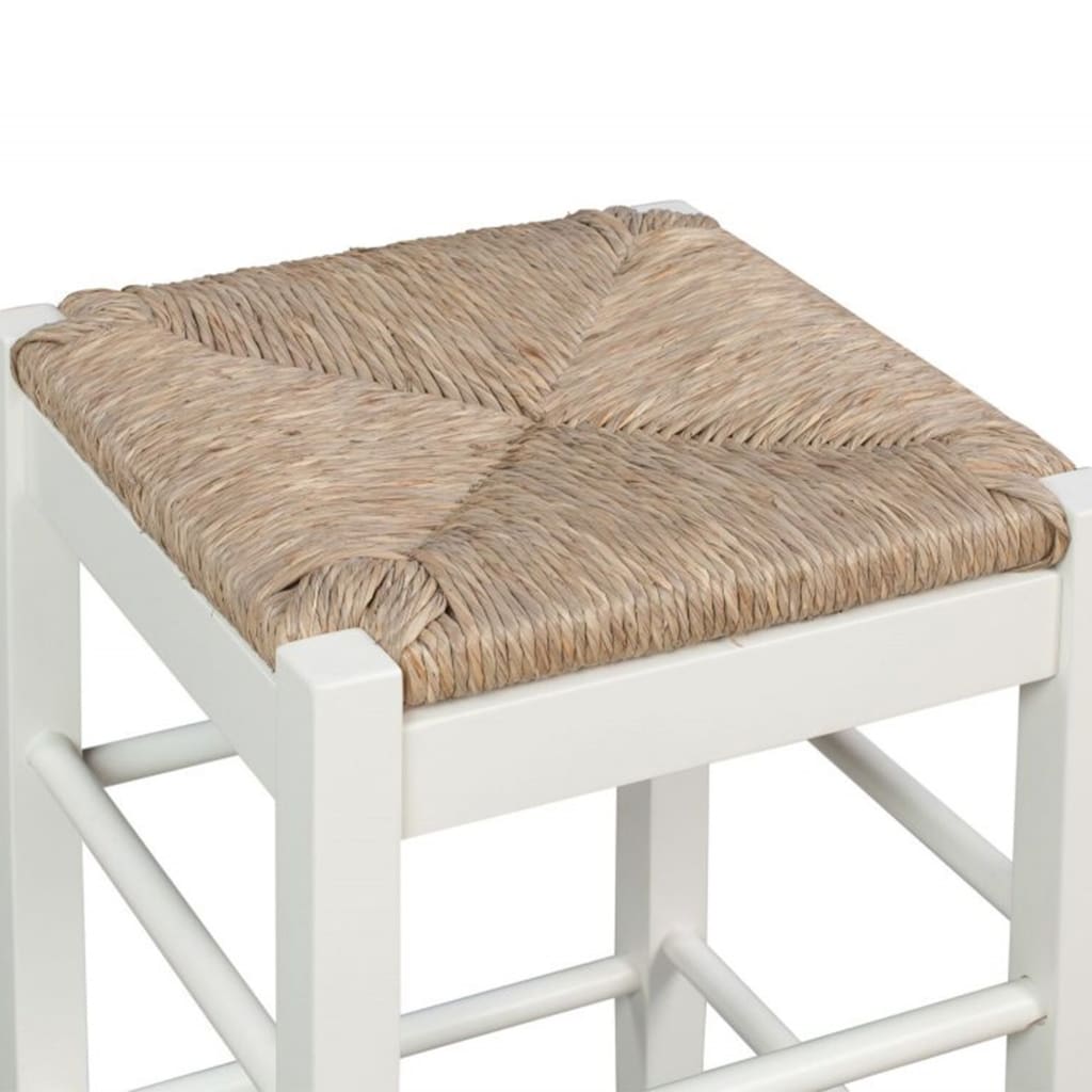 Square Wooden Frame Counter Stool with Hand Woven Rush White and Brown By Casagear Home BM61433