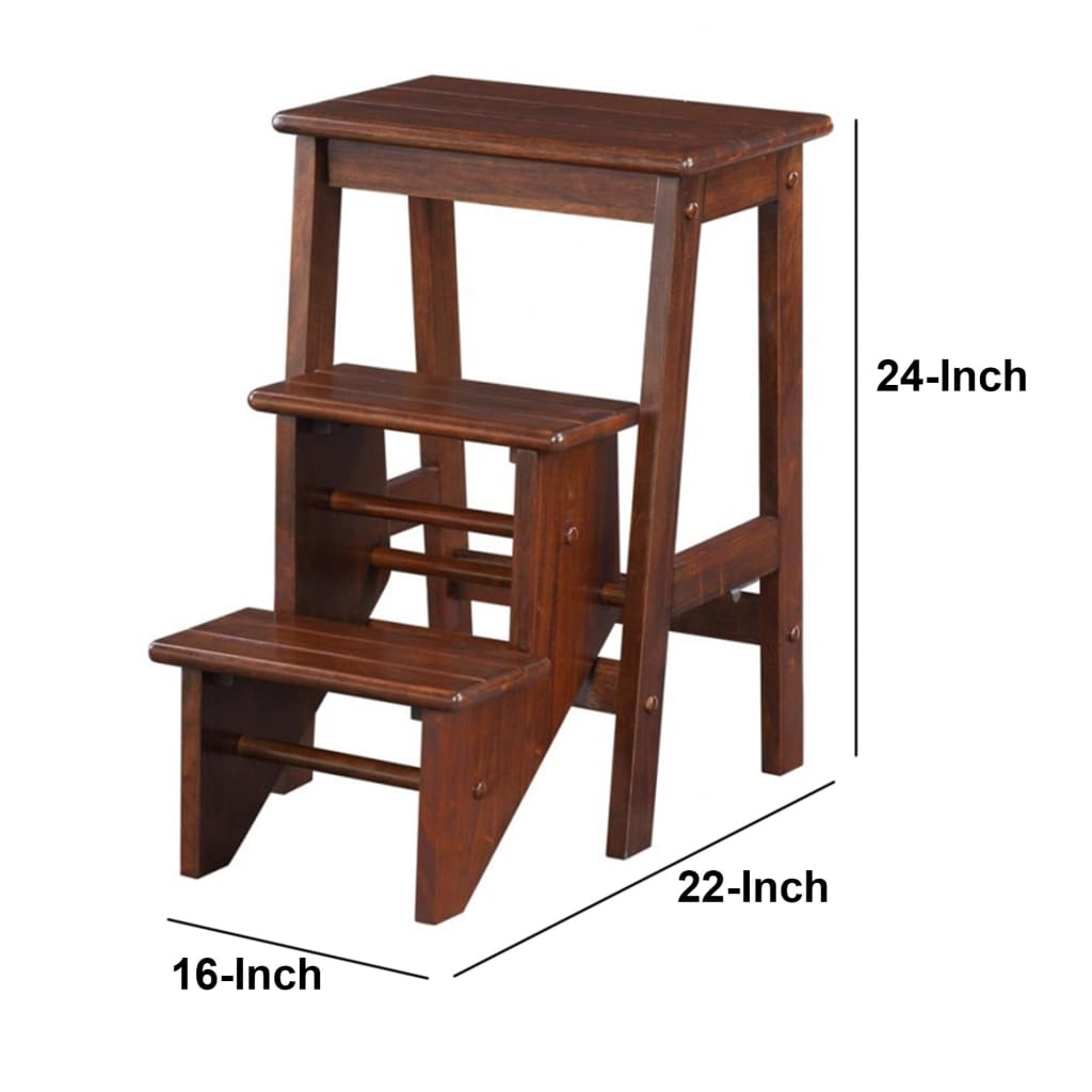 3 Step Wooden Frame Stool with Safety Latch Brown By Casagear Home BM61440