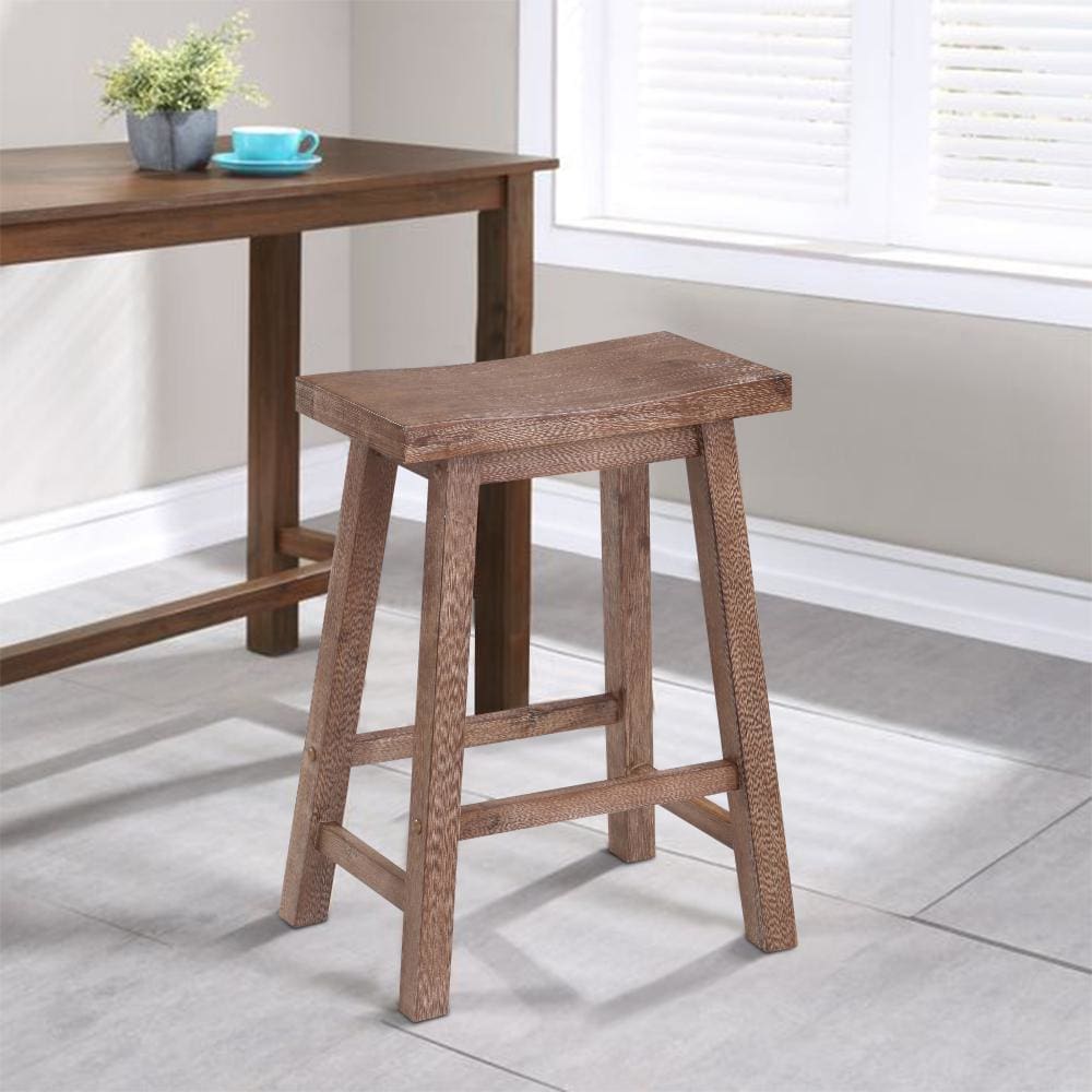 24 Inch Wooden Saddle Seat Counter Stool, Angled Legs, Natural Brown By The Urban Port