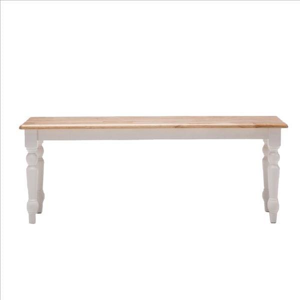 Grained Rectangular Wooden Bench with Turned Legs Natural Brown and White by Casagear Home BM61451