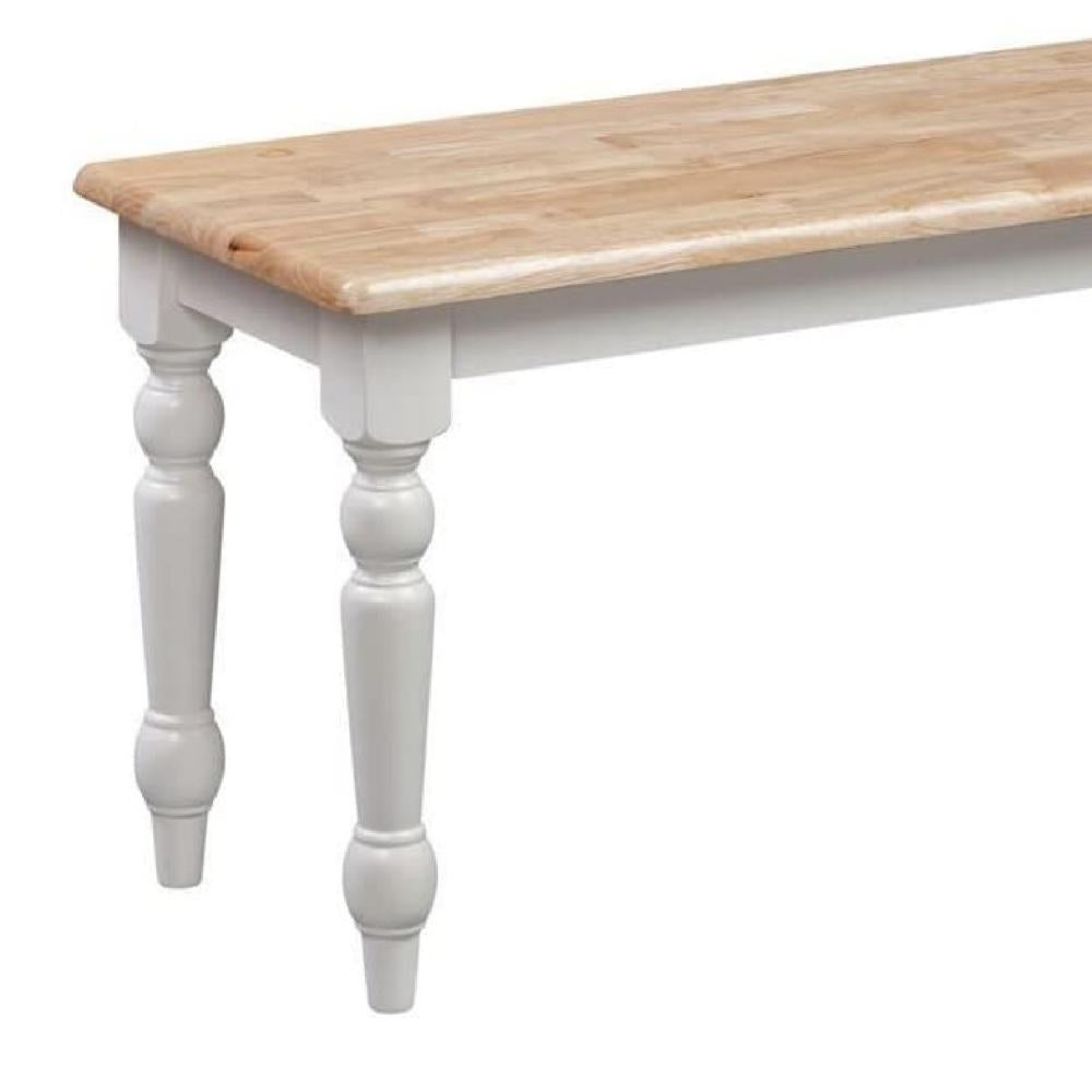 Grained Rectangular Wooden Bench with Turned Legs Natural Brown and White By The Urban Port BM61451