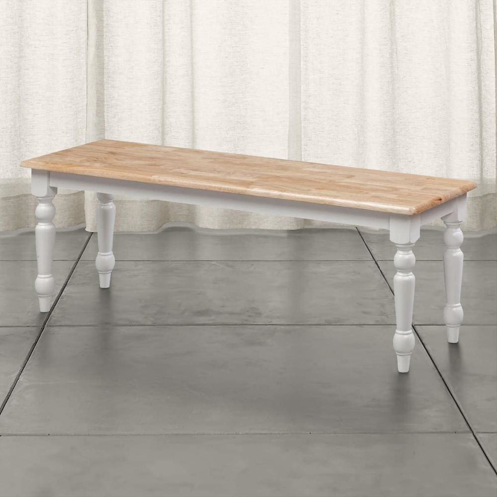 Grained Rectangular Wooden Bench with Turned Legs Natural Brown and White By The Urban Port BM61451