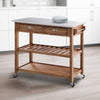 2 Drawers Wooden Frame Kitchen Cart with Metal Top and Casters Brown and Gray By The Urban Port BM61463