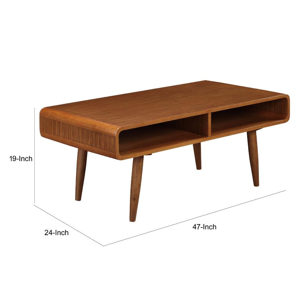 Rectangular Wooden Frame Coffee Table with 2 Open Shelves Brown By The Urban Port BM61476