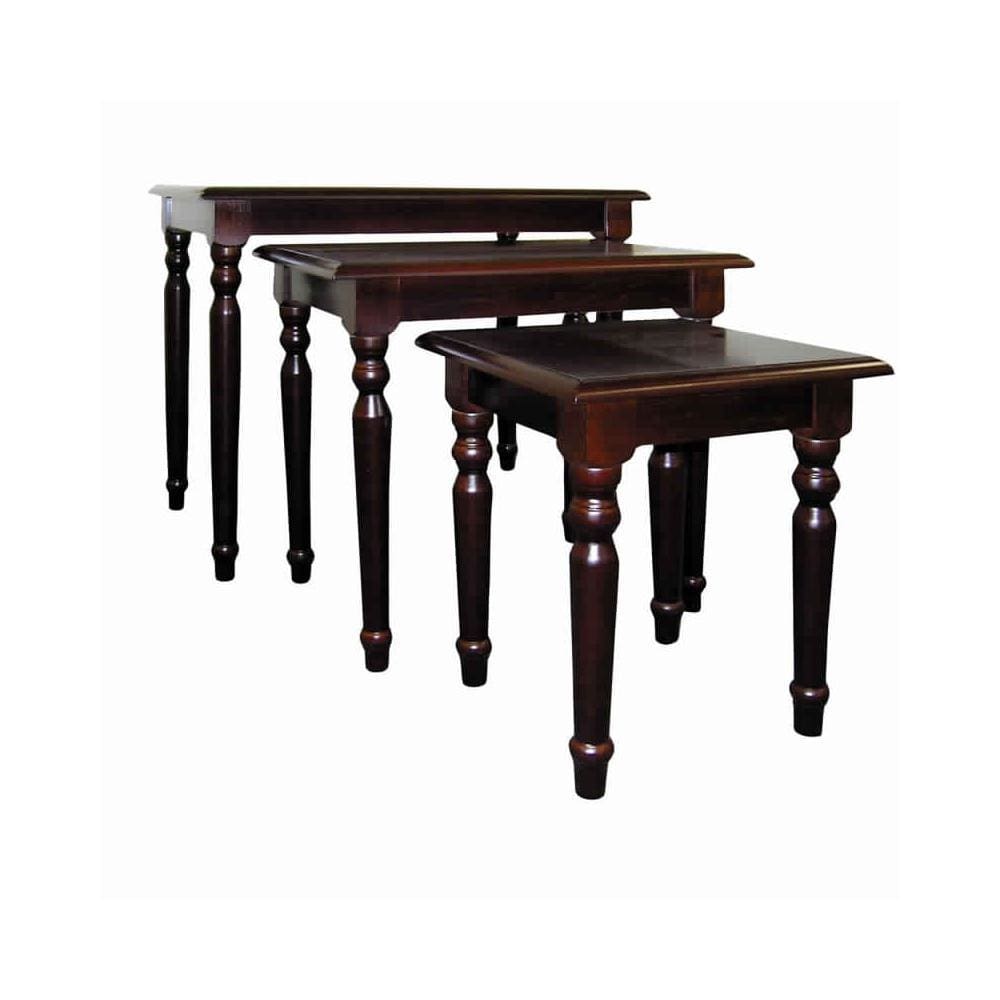 3 Piece Wooden Nesting Table with Turned Legs in Cherry Brown by Casagear Home BM95312