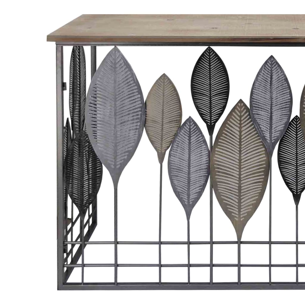 Wooden Top Console Table with Metal Leaf Embellishment Brown and Gray C554-FHB001