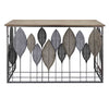 Wooden Top Console Table with Metal Leaf Embellishment Brown and Gray C554-FHB001